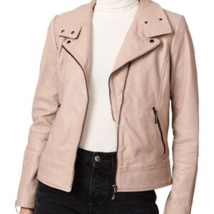 Bernardo Genuine Leather Moto Jacket Soft Taupe Size Extra Small - NWT